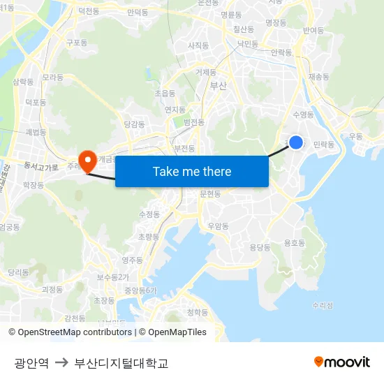 광안역 to 부산디지털대학교 map