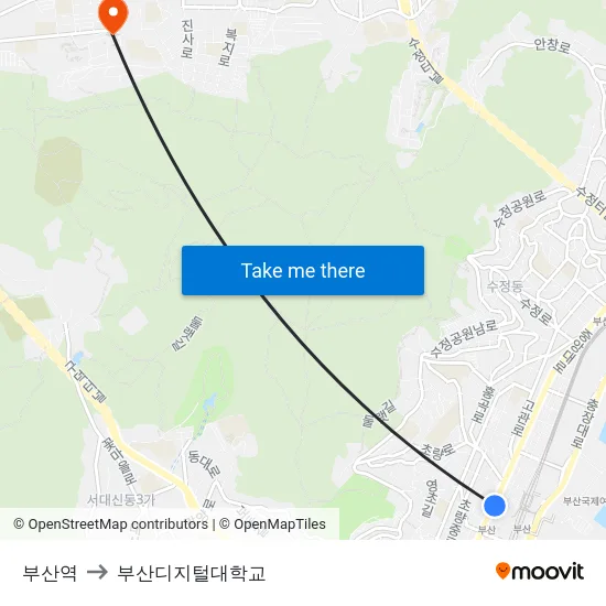 부산역 to 부산디지털대학교 map