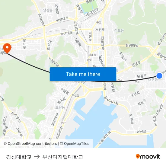 경성대학교 to 부산디지털대학교 map