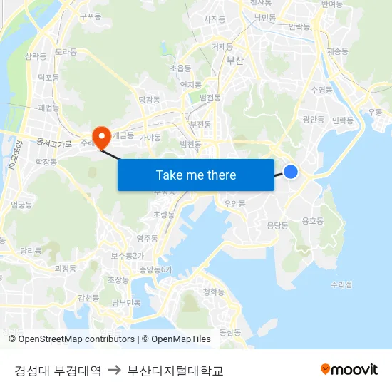 경성대 부경대역 to 부산디지털대학교 map
