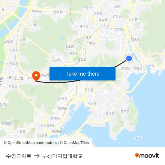 수영교차로 to 부산디지털대학교 map
