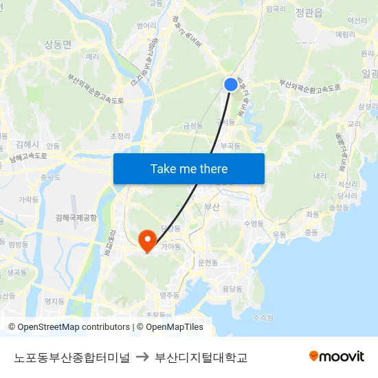 노포동부산종합터미널 to 부산디지털대학교 map