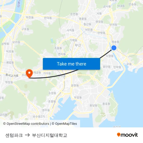 센텀파크 to 부산디지털대학교 map