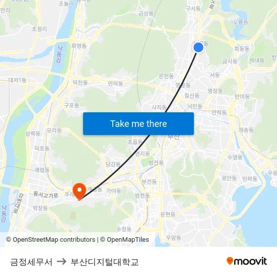 금정세무서 to 부산디지털대학교 map