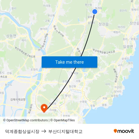 덕계종합상설시장 to 부산디지털대학교 map