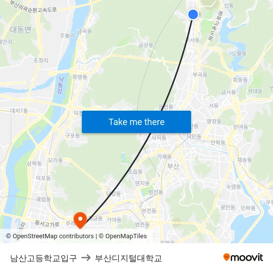 남산고등학교입구 to 부산디지털대학교 map