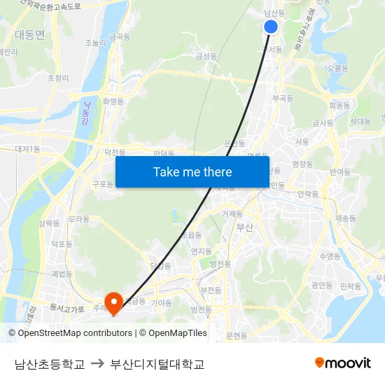 남산초등학교 to 부산디지털대학교 map