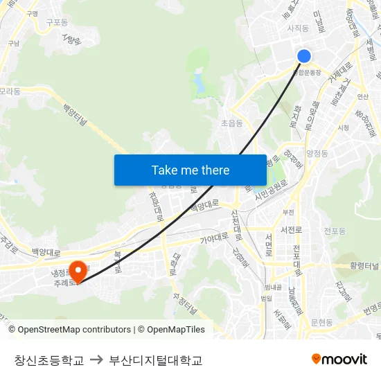 창신초등학교 to 부산디지털대학교 map
