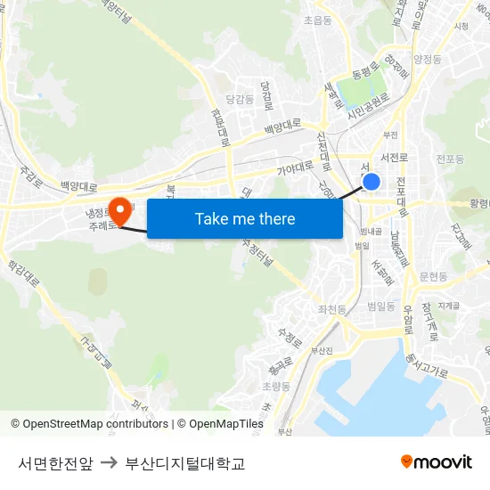 서면한전앞 to 부산디지털대학교 map