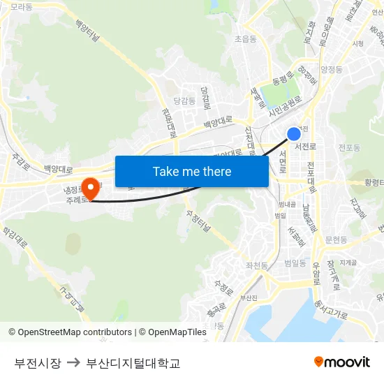 부전시장 to 부산디지털대학교 map