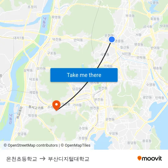 온천초등학교 to 부산디지털대학교 map