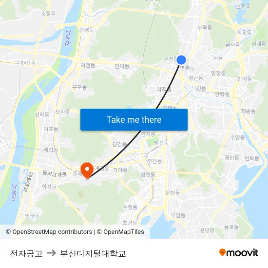 전자공고 to 부산디지털대학교 map