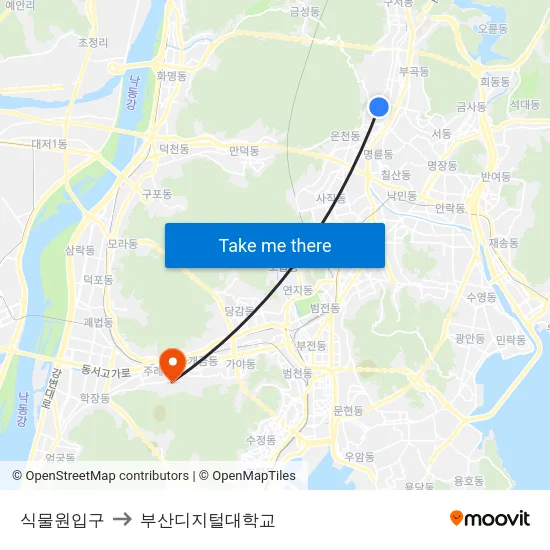 식물원입구 to 부산디지털대학교 map