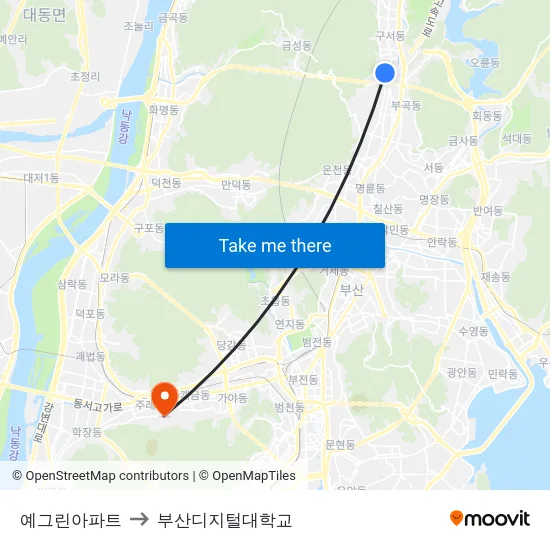 예그린아파트 to 부산디지털대학교 map