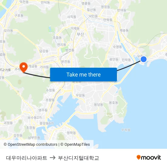 대우마리나아파트 to 부산디지털대학교 map