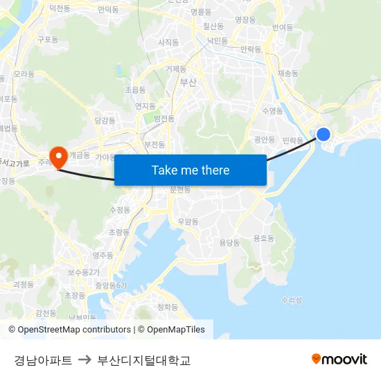 경남아파트 to 부산디지털대학교 map