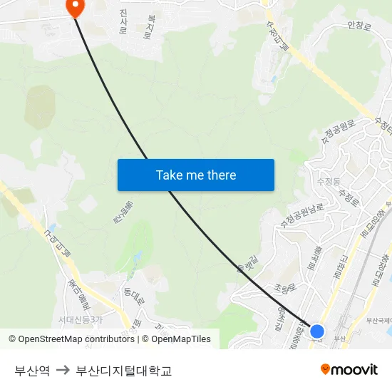 부산역 to 부산디지털대학교 map
