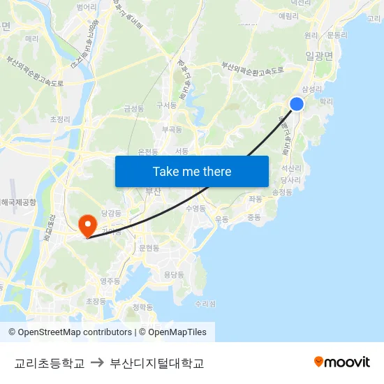 교리초등학교 to 부산디지털대학교 map