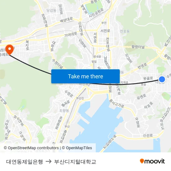 대연동제일은행 to 부산디지털대학교 map