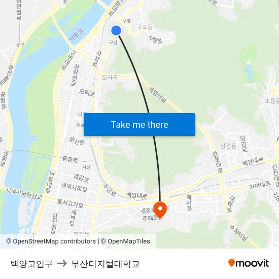 백양고입구 to 부산디지털대학교 map