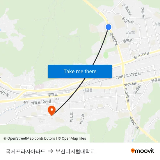 국제프라자아파트 to 부산디지털대학교 map