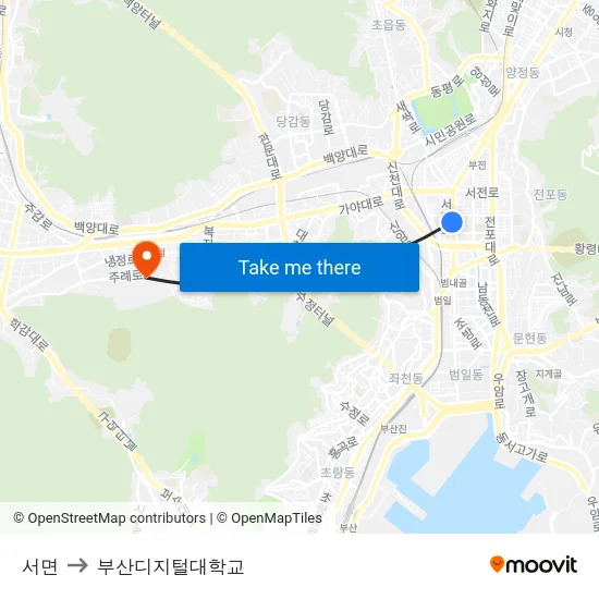 서면 to 부산디지털대학교 map