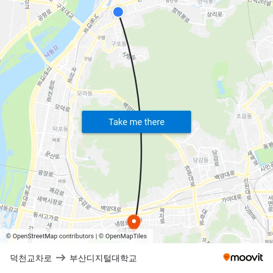 덕천교차로 to 부산디지털대학교 map