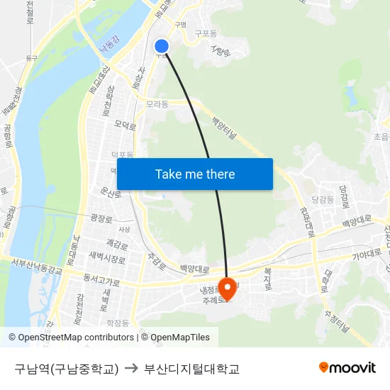 구남역(구남중학교) to 부산디지털대학교 map