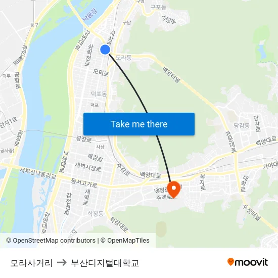 모라사거리 to 부산디지털대학교 map