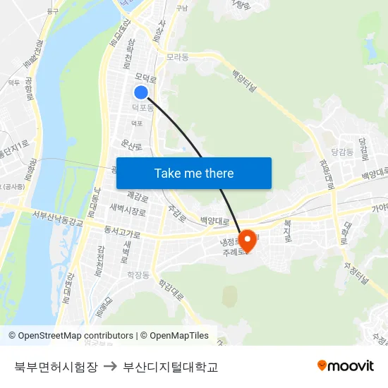 북부면허시험장 to 부산디지털대학교 map