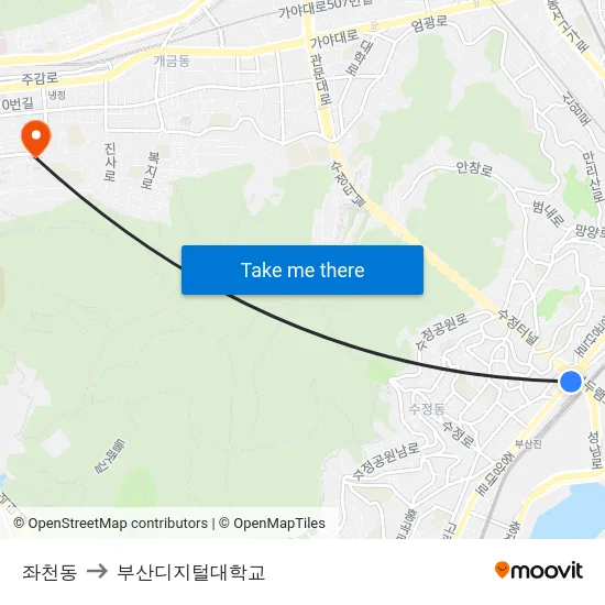 좌천동 to 부산디지털대학교 map