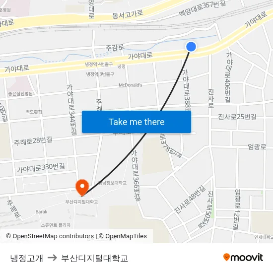 냉정고개 to 부산디지털대학교 map