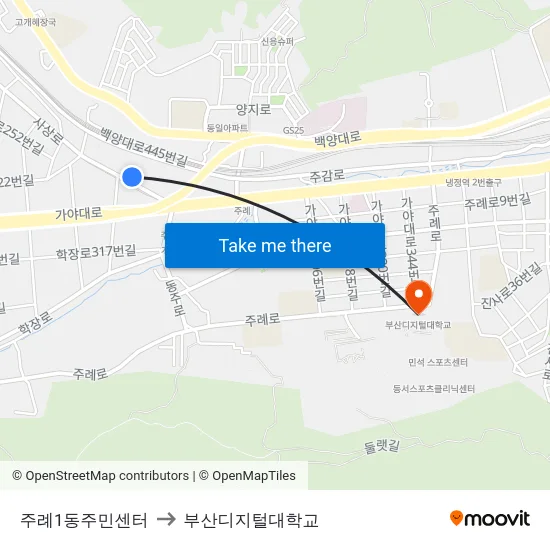 주례1동주민센터 to 부산디지털대학교 map