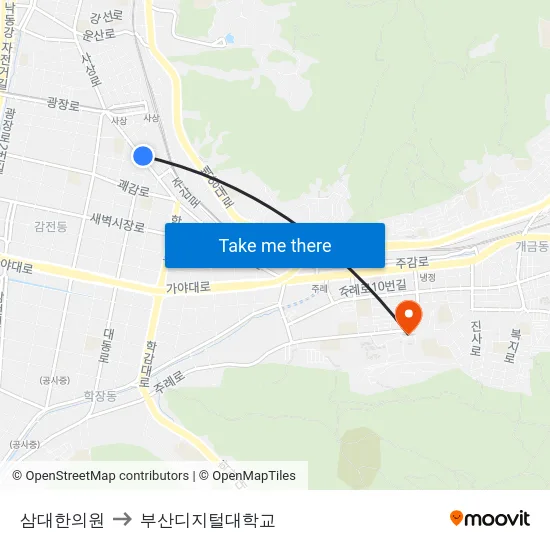 삼대한의원 to 부산디지털대학교 map