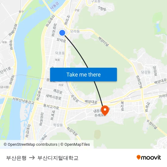 부산은행 to 부산디지털대학교 map