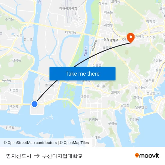 명지신도시 to 부산디지털대학교 map