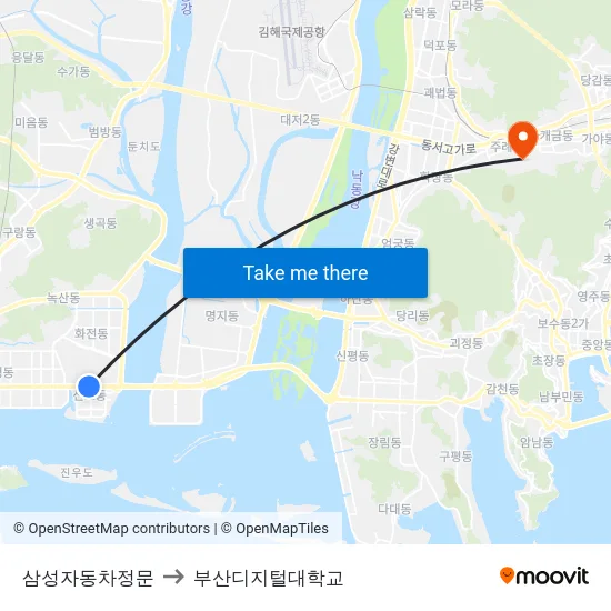 삼성자동차정문 to 부산디지털대학교 map