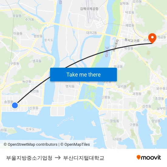 부울지방중소기업청 to 부산디지털대학교 map