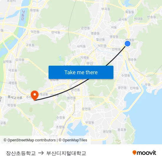 장산초등학교 to 부산디지털대학교 map