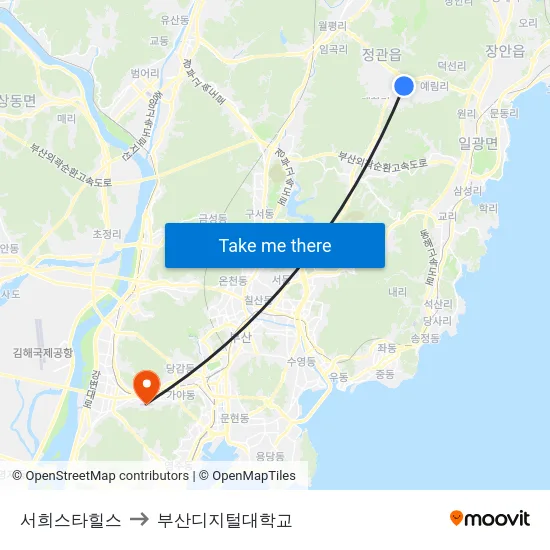서희스타힐스 to 부산디지털대학교 map