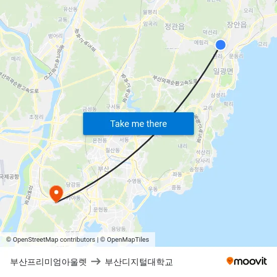 부산프리미엄아울렛 to 부산디지털대학교 map