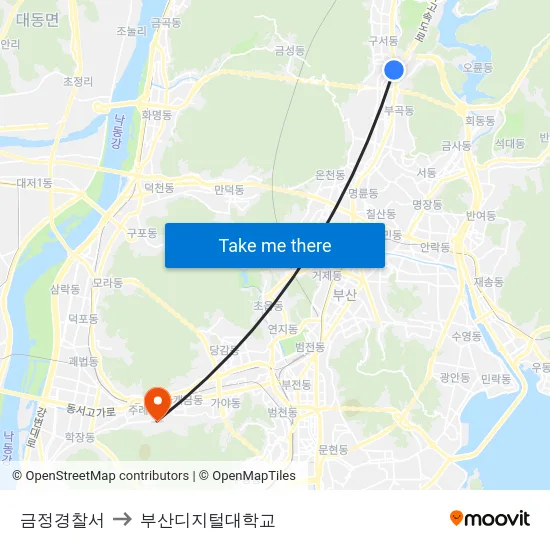 금정경찰서 to 부산디지털대학교 map