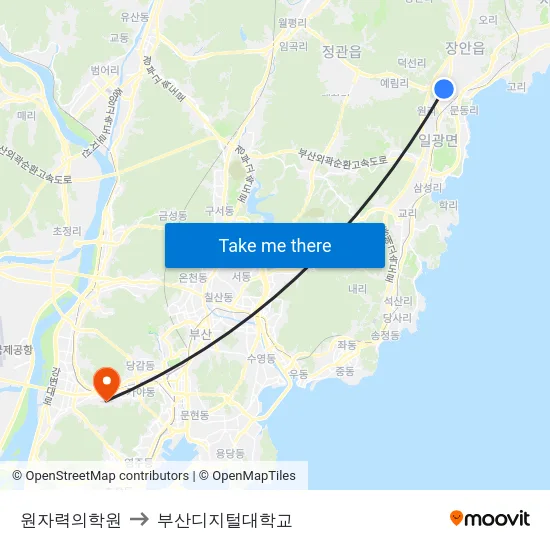 원자력의학원 to 부산디지털대학교 map