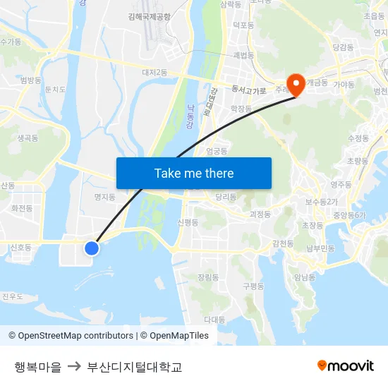 행복마을 to 부산디지털대학교 map