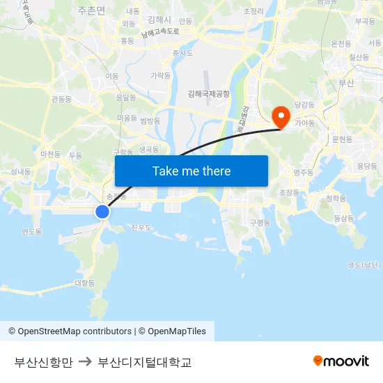 부산신항만 to 부산디지털대학교 map