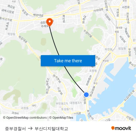 중부경찰서 to 부산디지털대학교 map