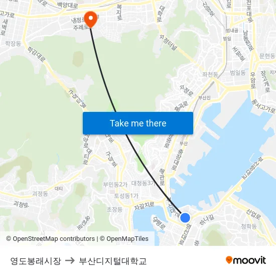 영도봉래시장 to 부산디지털대학교 map