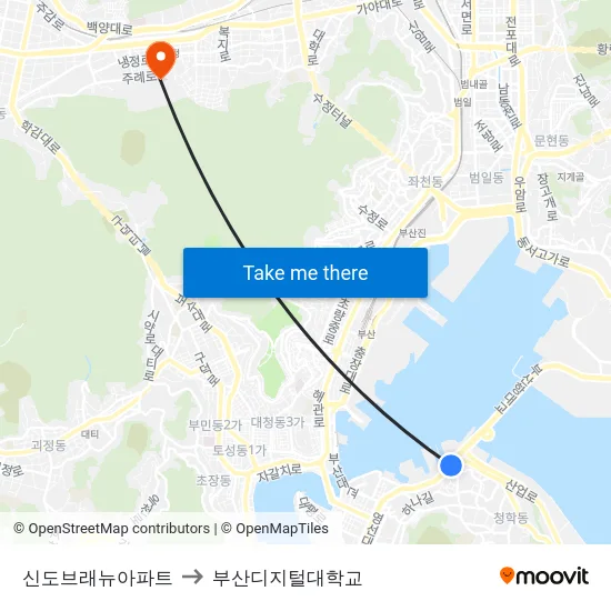 신도브래뉴아파트 to 부산디지털대학교 map