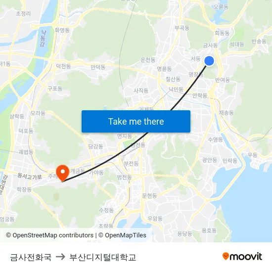 금사전화국 to 부산디지털대학교 map