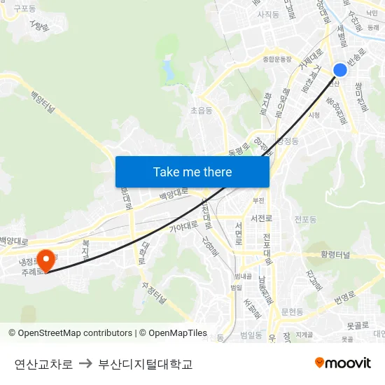 연산교차로 to 부산디지털대학교 map